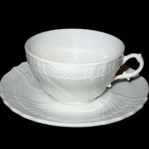 Vecchio Ginori bianco white porcelain tea cup and saucer set.